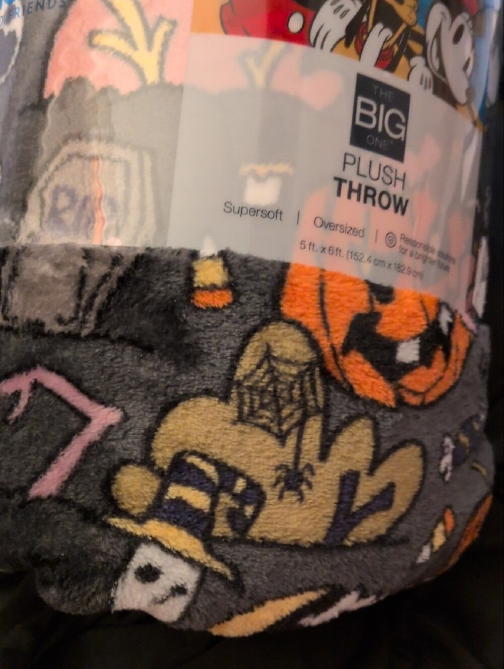 Disney Mickey & Friends Halloween Plush Throw - Gray, Orange, Black - Picture 4 of 8